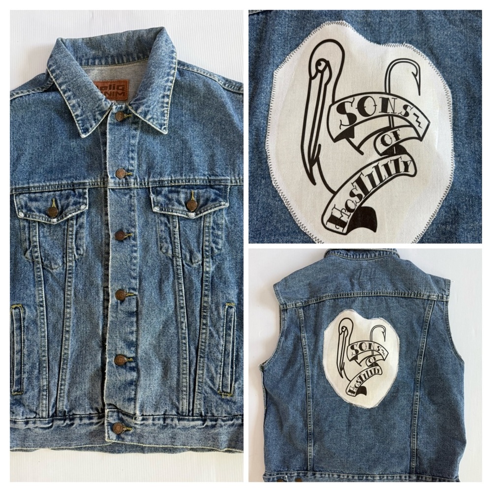 Vintage Reliq Men's Cotton Button Up Denim Jeans Trucker Vest Blue Jacket Large
